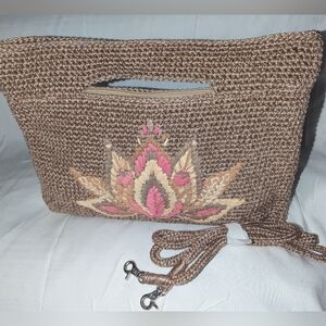 The Sak Linden Brown Hand Crochet  Lotus Crossbodybag Clutch